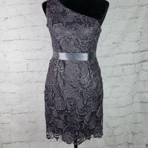 Adrianna Papell one shoulder lace evening dress 8P